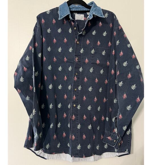 The Nature Company Other - The Nature Company Size XL 90's Leaf Denim Collar Button Up Long Sleeve Shirt